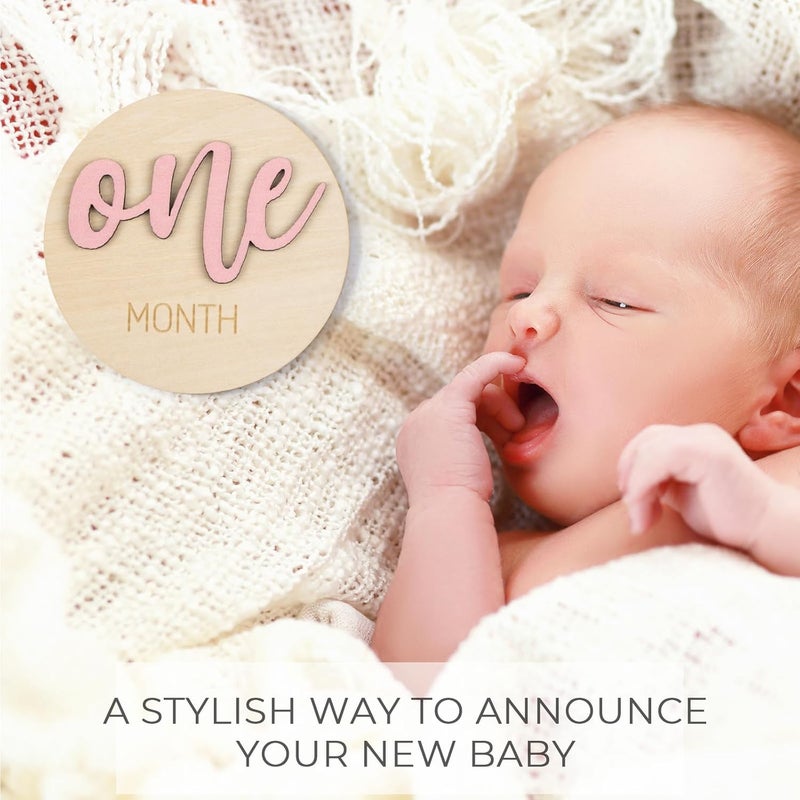 Giftacity Monthly Baby Girl Milestone Circles: Newborn Milestone Age Wooden Cards from 1-12 Months - Birth One Month Markers Discs for Girls Photo Props - Image 2